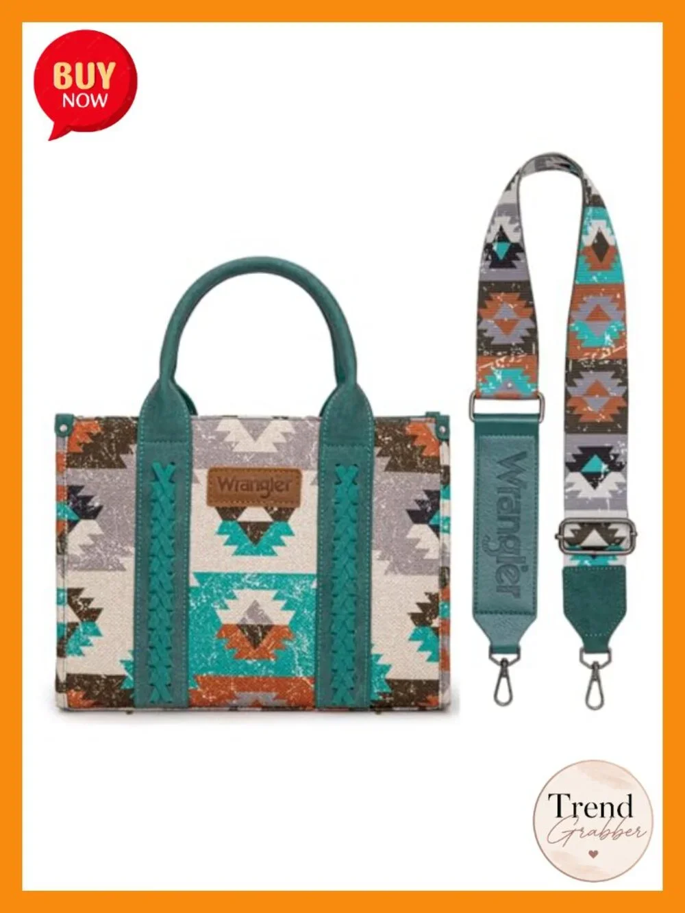 Wrangler Western Aztec Canvas Satchel Tote with Detachable Strap